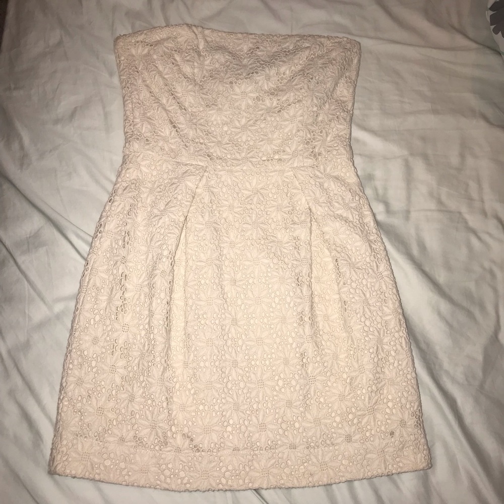 Strapless cream dress